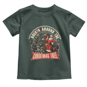 Christmas Trump Cowboy Toddler T Shirt Rocking Around The Xmas Tree Horse Rider Santa Donald TS02 Dark Forest Green Print Your Wear