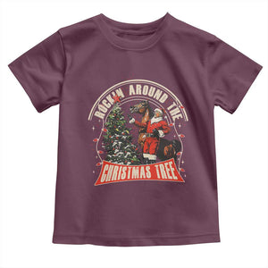 Christmas Trump Cowboy Toddler T Shirt Rocking Around The Xmas Tree Horse Rider Santa Donald TS02 Maroon Print Your Wear