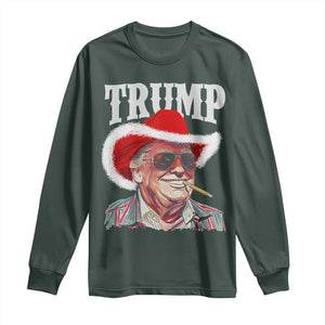 Christmas Trump Cowboy Long Sleeve Shirt Santa Donald TS02 Dark Forest Green Print Your Wear