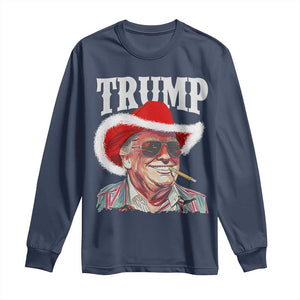 Christmas Trump Cowboy Long Sleeve Shirt Santa Donald TS02 Navy Print Your Wear