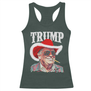 Christmas Trump Cowboy Racerback Tank Top Santa Donald TS02 Dark Forest Green Print Your Wear