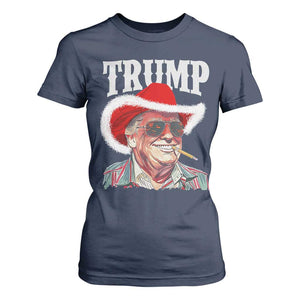 Christmas Trump Cowboy T Shirt For Women Santa Donald TS02 Navy Print Your Wear