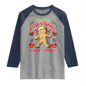 Christmas Trump Gingerbread Raglan Shirt Make Xmas Great Again Funny Cookies TS02 Sport Gray Navy Print Your Wear