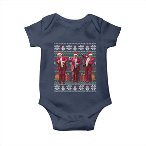 Funny Christmas Trump Dancing Baby Onesie 47th President Viral Dances Xmas Ugly Sweater TS02 Navy Print Your Wear