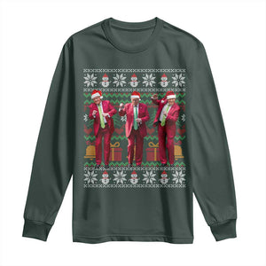 Funny Christmas Trump Dancing Long Sleeve Shirt 47th President Viral Dances Xmas Ugly Sweater TS02 Dark Forest Green Print Your Wear