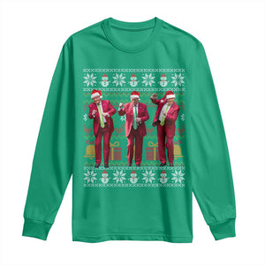 Funny Christmas Trump Dancing Long Sleeve Shirt 47th President Viral Dances Xmas Ugly Sweater TS02 Irish Green Print Your Wear