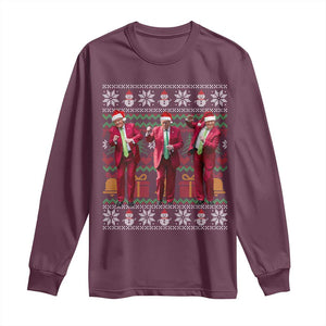 Funny Christmas Trump Dancing Long Sleeve Shirt 47th President Viral Dances Xmas Ugly Sweater TS02 Maroon Print Your Wear