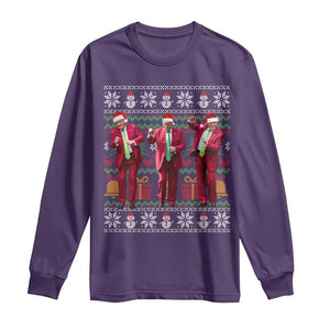 Funny Christmas Trump Dancing Long Sleeve Shirt 47th President Viral Dances Xmas Ugly Sweater TS02 Purple Print Your Wear