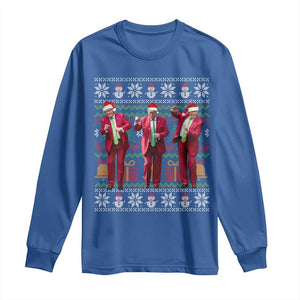 Funny Christmas Trump Dancing Long Sleeve Shirt 47th President Viral Dances Xmas Ugly Sweater TS02 Royal Blue Print Your Wear