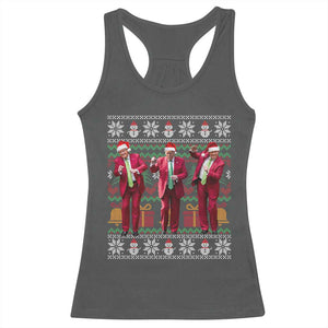 Funny Christmas Trump Dancing Racerback Tank Top 47th President Viral Dances Xmas Ugly Sweater TS02 Dark Heather Print Your Wear