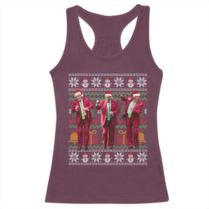 Funny Christmas Trump Dancing Racerback Tank Top 47th President Viral Dances Xmas Ugly Sweater TS02 Maroon Print Your Wear