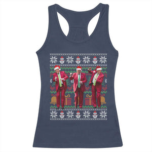 Funny Christmas Trump Dancing Racerback Tank Top 47th President Viral Dances Xmas Ugly Sweater TS02 Navy Print Your Wear