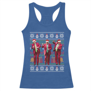 Funny Christmas Trump Dancing Racerback Tank Top 47th President Viral Dances Xmas Ugly Sweater TS02 Royal Blue Print Your Wear