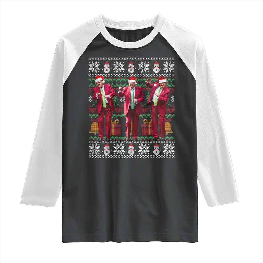 Funny Christmas Trump Dancing Raglan Shirt 47th President Viral Dances Xmas Ugly Sweater TS02 Black White Print Your Wear