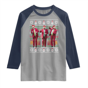 Funny Christmas Trump Dancing Raglan Shirt 47th President Viral Dances Xmas Ugly Sweater TS02 Sport Gray Navy Print Your Wear