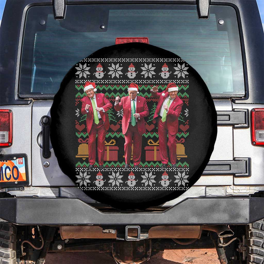 Funny Christmas Trump Dancing Spare Tire Cover 47th President Viral Dances Xmas Ugly Sweater TS02 No hole Black Print Your Wear