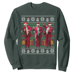 Funny Christmas Trump Dancing Sweatshirt 47th President Viral Dances Xmas Ugly Sweater TS02 Dark Forest Green Print Your Wear