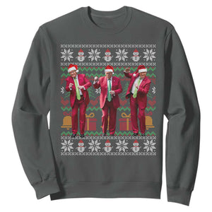 Funny Christmas Trump Dancing Sweatshirt 47th President Viral Dances Xmas Ugly Sweater TS02 Dark Heather Print Your Wear