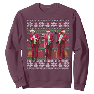 Funny Christmas Trump Dancing Sweatshirt 47th President Viral Dances Xmas Ugly Sweater TS02 Maroon Print Your Wear