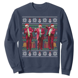 Funny Christmas Trump Dancing Sweatshirt 47th President Viral Dances Xmas Ugly Sweater TS02 Navy Print Your Wear