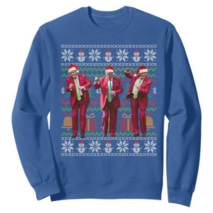 Funny Christmas Trump Dancing Sweatshirt 47th President Viral Dances Xmas Ugly Sweater TS02 Royal Blue Print Your Wear