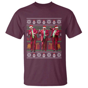 Funny Christmas Trump Dancing T Shirt 47th President Viral Dances Xmas Ugly Sweater TS02 Maroon Print Your Wear