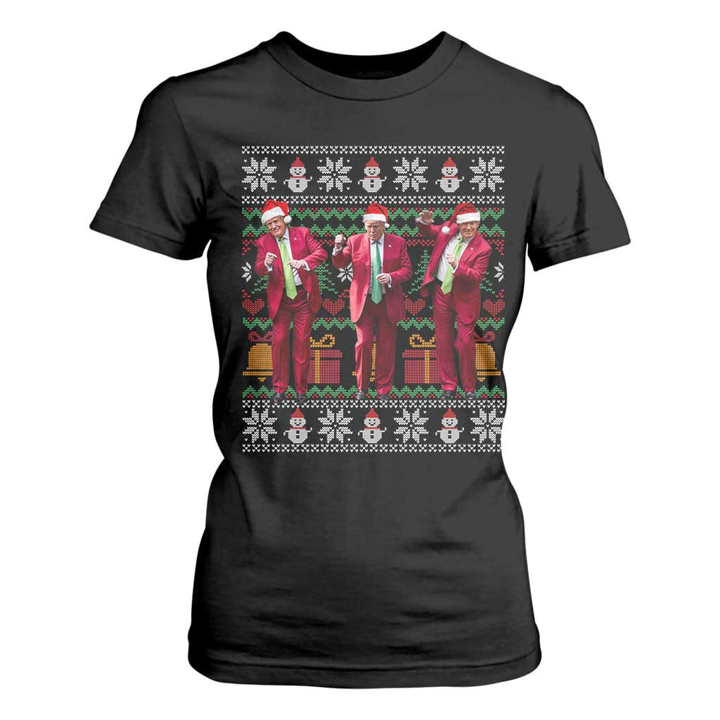 Funny Christmas Trump Dancing T Shirt For Women 47th President Viral Dances Xmas Ugly Sweater TS02 Black Print Your Wear