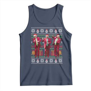 Funny Christmas Trump Dancing Tank Top 47th President Viral Dances Xmas Ugly Sweater TS02 Navy Print Your Wear