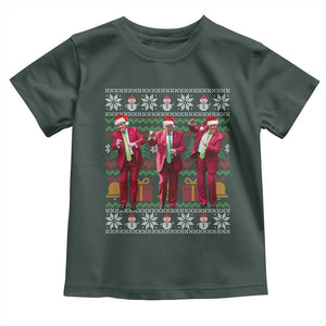 Funny Christmas Trump Dancing Toddler T Shirt 47th President Viral Dances Xmas Ugly Sweater TS02 Dark Forest Green Print Your Wear