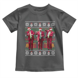 Funny Christmas Trump Dancing Toddler T Shirt 47th President Viral Dances Xmas Ugly Sweater TS02 Dark Heather Print Your Wear