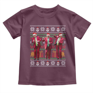 Funny Christmas Trump Dancing Toddler T Shirt 47th President Viral Dances Xmas Ugly Sweater TS02 Maroon Print Your Wear