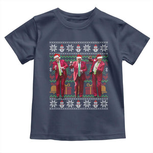 Funny Christmas Trump Dancing Toddler T Shirt 47th President Viral Dances Xmas Ugly Sweater TS02 Navy Print Your Wear