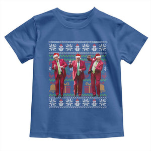 Funny Christmas Trump Dancing Toddler T Shirt 47th President Viral Dances Xmas Ugly Sweater TS02 Royal Blue Print Your Wear