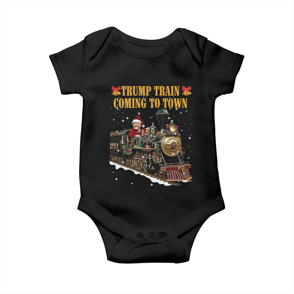 Christmas Trump Baby Onesie Trump Train Is Coming To Town TS02 Black Print Your Wear