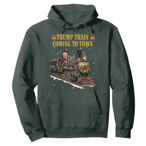 Christmas Trump Hoodie Trump Train Is Coming To Town TS02 Dark Forest Green Print Your Wear