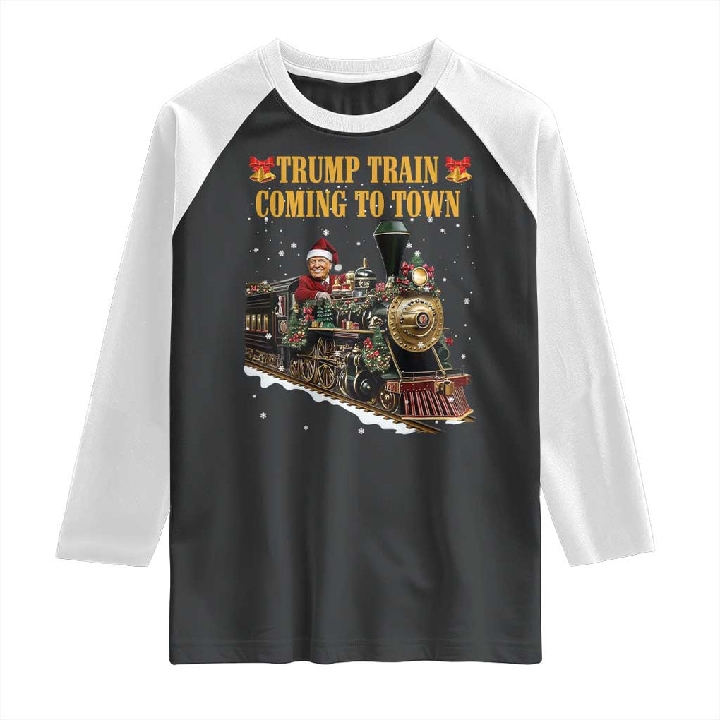 Christmas Trump Raglan Shirt Trump Train Is Coming To Town TS02 Black White Print Your Wear