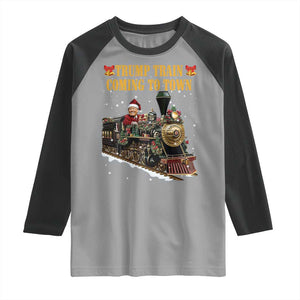 Christmas Trump Raglan Shirt Trump Train Is Coming To Town TS02 Sport Gray Black Print Your Wear