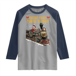 Christmas Trump Raglan Shirt Trump Train Is Coming To Town TS02 Sport Gray Navy Print Your Wear