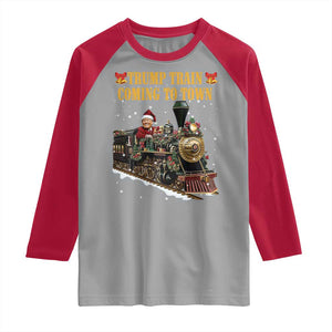 Christmas Trump Raglan Shirt Trump Train Is Coming To Town TS02 Sport Gray Red Print Your Wear