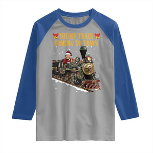 Christmas Trump Raglan Shirt Trump Train Is Coming To Town TS02 Sport Gray Royal Print Your Wear