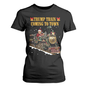 Christmas Trump T Shirt For Women Trump Train Is Coming To Town TS02 Black Print Your Wear