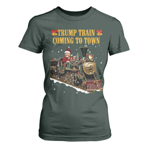 Christmas Trump T Shirt For Women Trump Train Is Coming To Town TS02 Dark Forest Green Print Your Wear