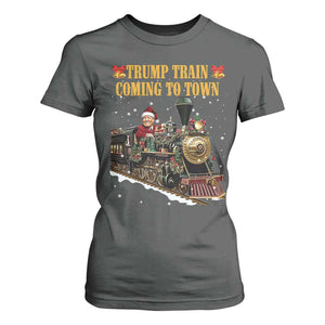 Christmas Trump T Shirt For Women Trump Train Is Coming To Town TS02 Dark Heather Print Your Wear