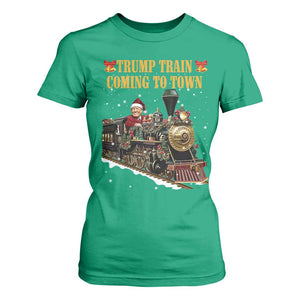 Christmas Trump T Shirt For Women Trump Train Is Coming To Town TS02 Irish Green Print Your Wear