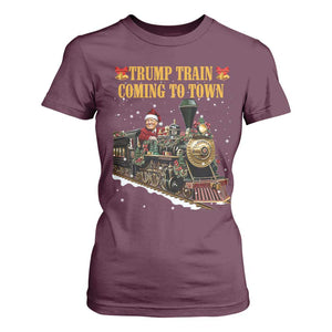 Christmas Trump T Shirt For Women Trump Train Is Coming To Town TS02 Maroon Print Your Wear