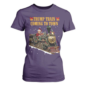 Christmas Trump T Shirt For Women Trump Train Is Coming To Town TS02 Purple Print Your Wear