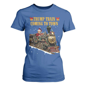 Christmas Trump T Shirt For Women Trump Train Is Coming To Town TS02 Royal Blue Print Your Wear