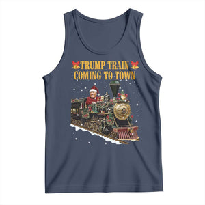 Christmas Trump Tank Top Trump Train Is Coming To Town TS02 Navy Print Your Wear