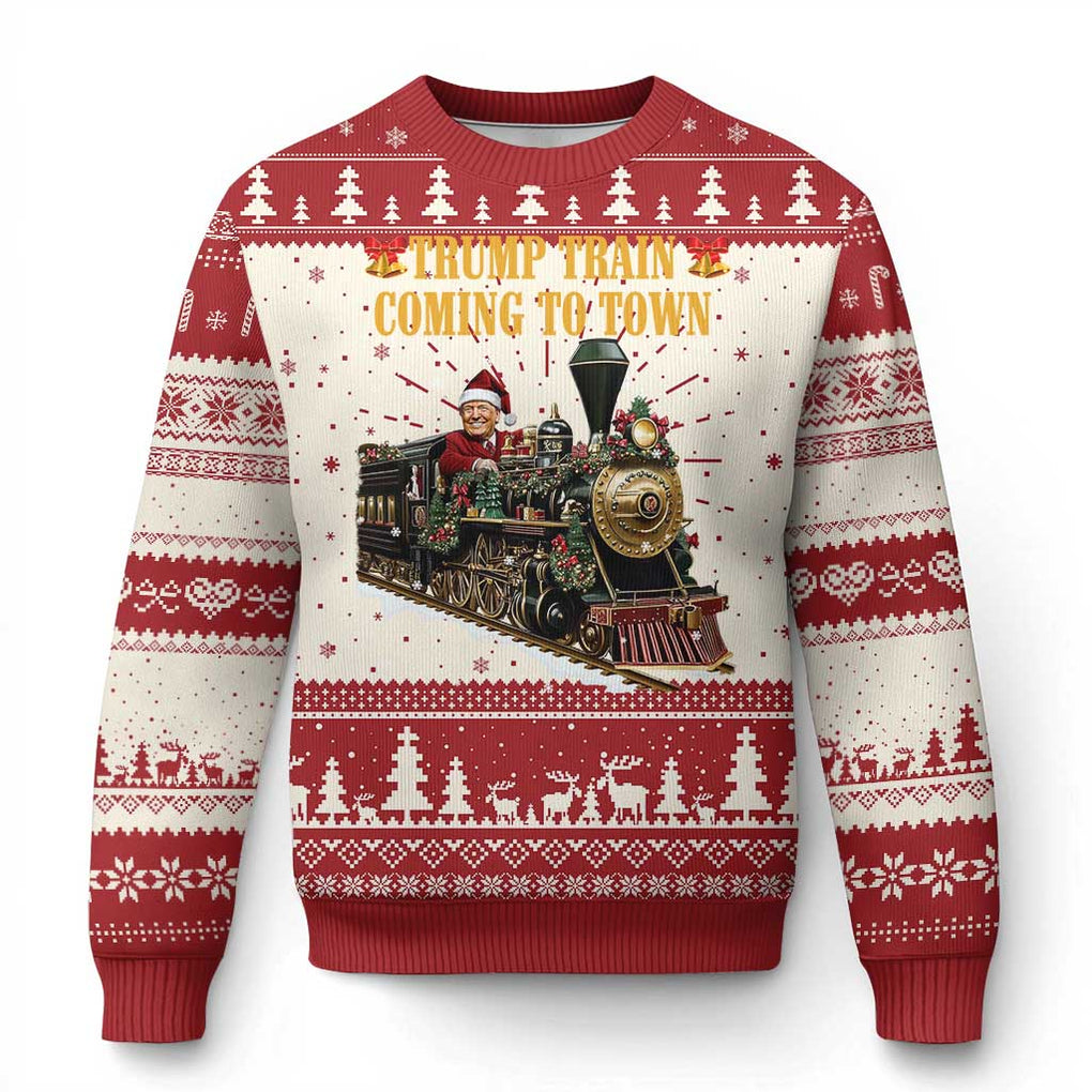 Xmas Trump Ugly Christmas Sweater Trump Train Is Coming To Town TS02 Red Print Your Wear