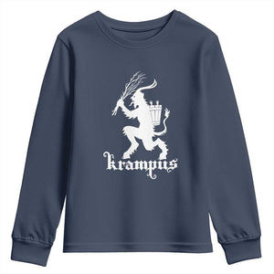 Mythical Krampus Youth Sweatshirt Scary Christmas Horror Occult Holiday Eastern Folklore TS02 Navy Print Your Wear